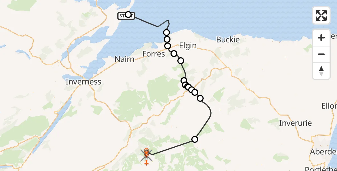 Routekaart van de vlucht: Coastguard Helicopter to Cock Bridge, Hilton of Cadboll to Rockfield
