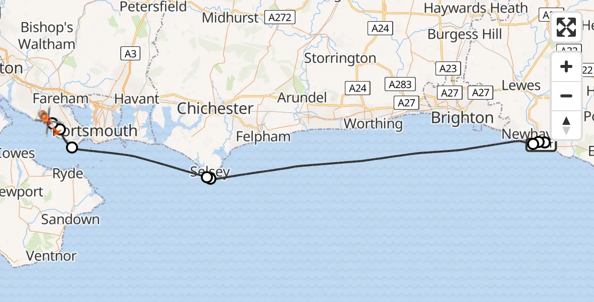 Flight route map: Coastguard Helicopter to Solent Airport, Solent Airport