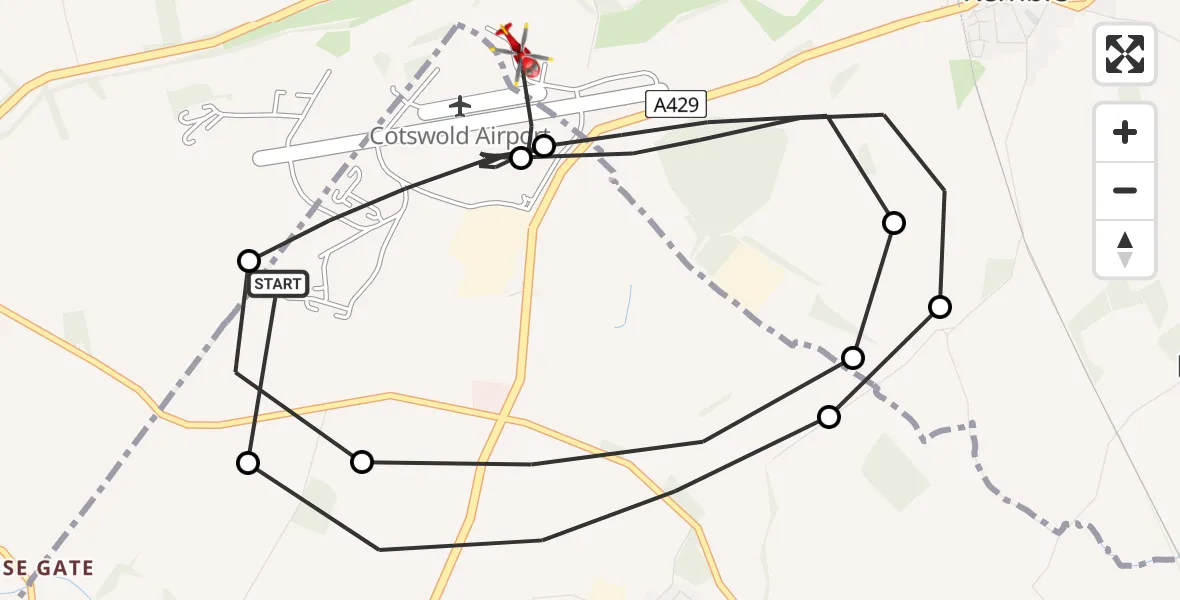 Flight route map: Air Ambulance Helicopter to Cotswold Airport, Cotswold Airport