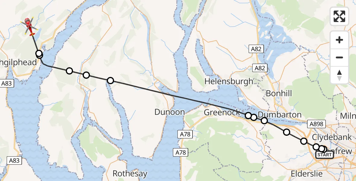 Flight route Air Ambulance Helicopter Glasgow Airport - Loch Geàrr, 12 February 2026, 15:17