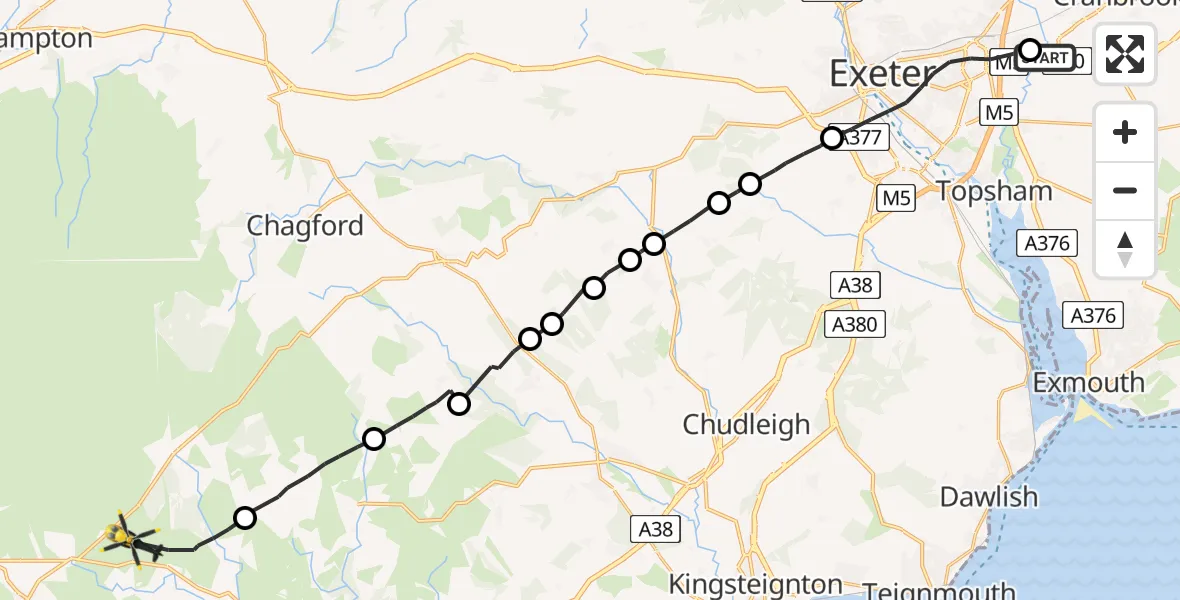 Routekaart van de vlucht: Police Helicopter to West Devon, West Devon