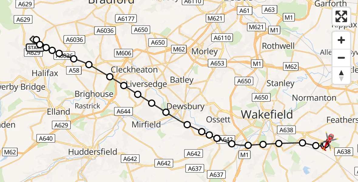 Routekaart van de vlucht: Air Ambulance Helicopter to YAA Nostell Helicopter Port, YAA Nostell Helicopter Port