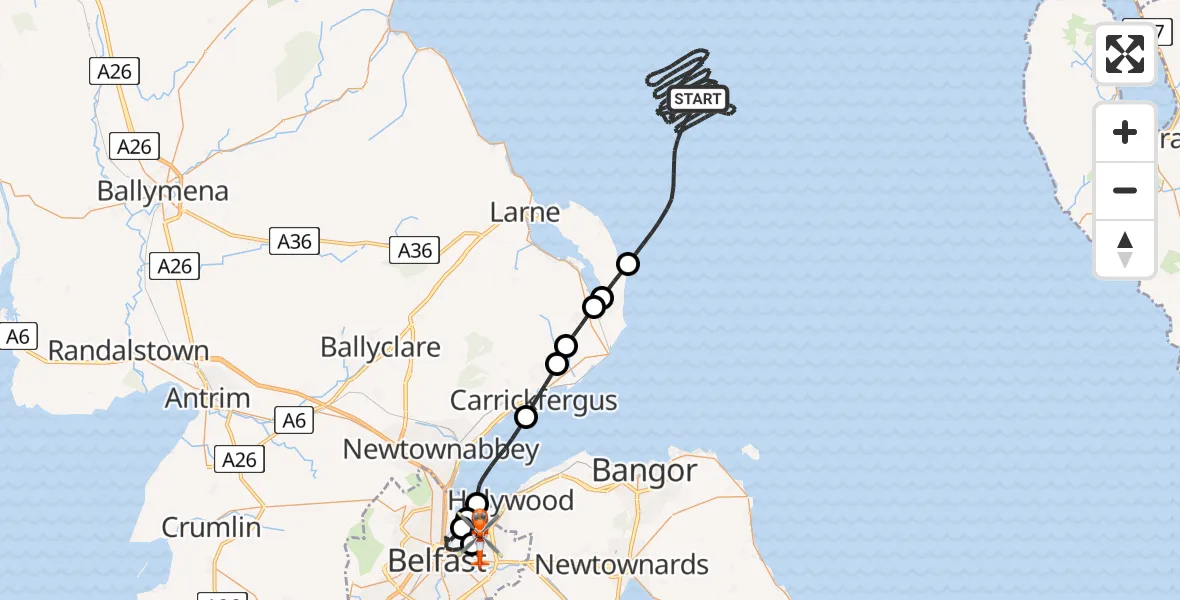 Flight route map: Coastguard Helicopter to George Best Belfast City Airport, George Best Belfast City Airport