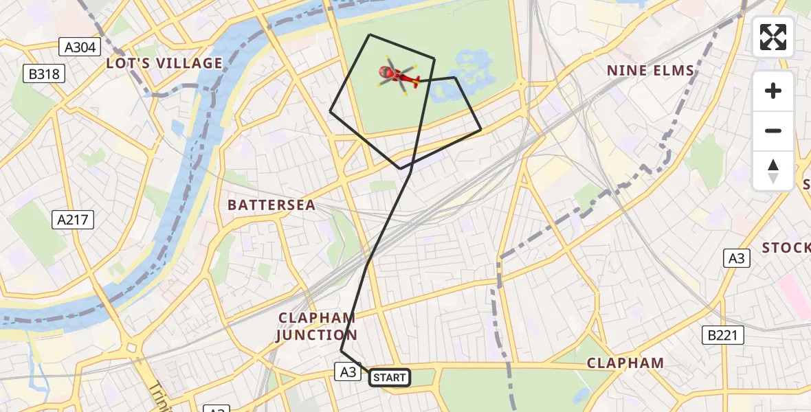 Flight route map: Air Ambulance Helicopter to London Borough of Wandsworth, Maple Leaf Walk