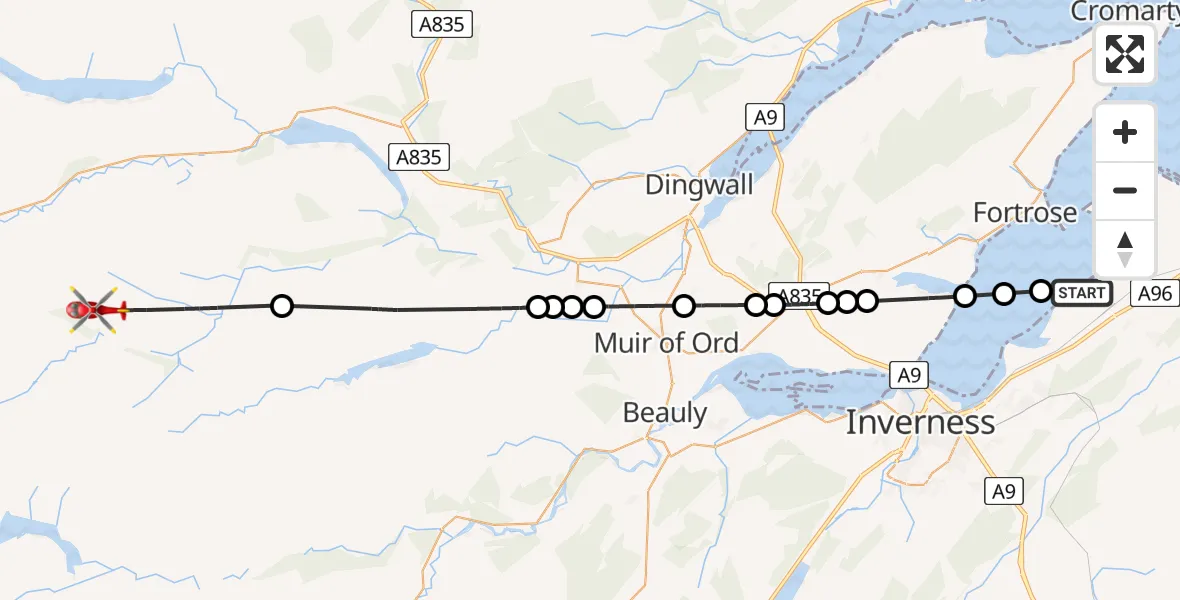 Routekaart van de vlucht: Air Ambulance Helicopter to Dalnacroich, Inverness