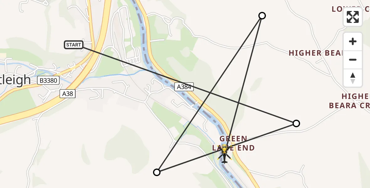 Routekaart van de vlucht: Police Helicopter to South Hams, A384