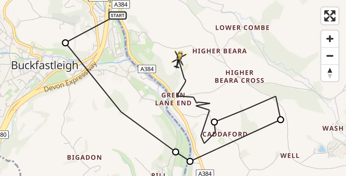 Flight route map: Police Helicopter to South Hams, A384