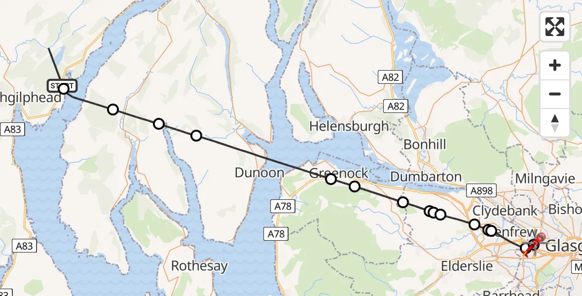 Routekaart van de vlucht: Air Ambulance Helicopter to Queen Elizabeth Hospital, Queen Elizabeth Hospital