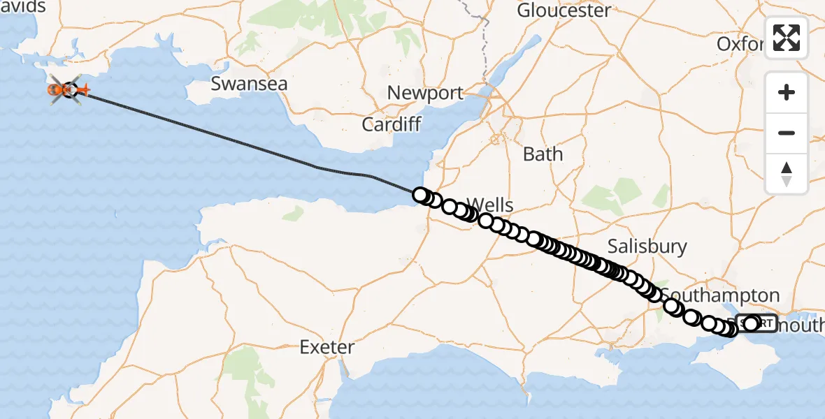 Flight route map: Coastguard Helicopter to Bosherston, High Level Path