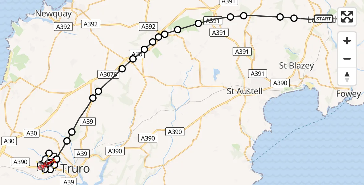 Routekaart van de vlucht: Air Ambulance Helicopter to Treliske Hospital, Treliske Hospital