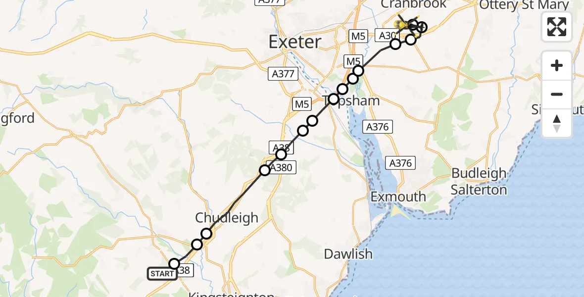 Routekaart van de vlucht: Police Helicopter to Exeter International Airport, Exeter International Airport