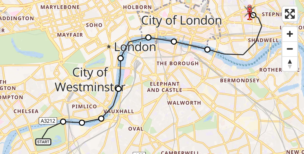 Flight route map: Air Ambulance Helicopter to Royal London Hospital, Royal London Hospital