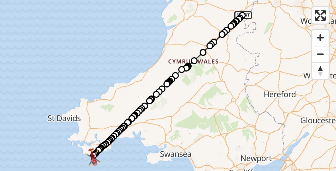 Flight route map: Air Ambulance Helicopter to Bosherston, High Level Path