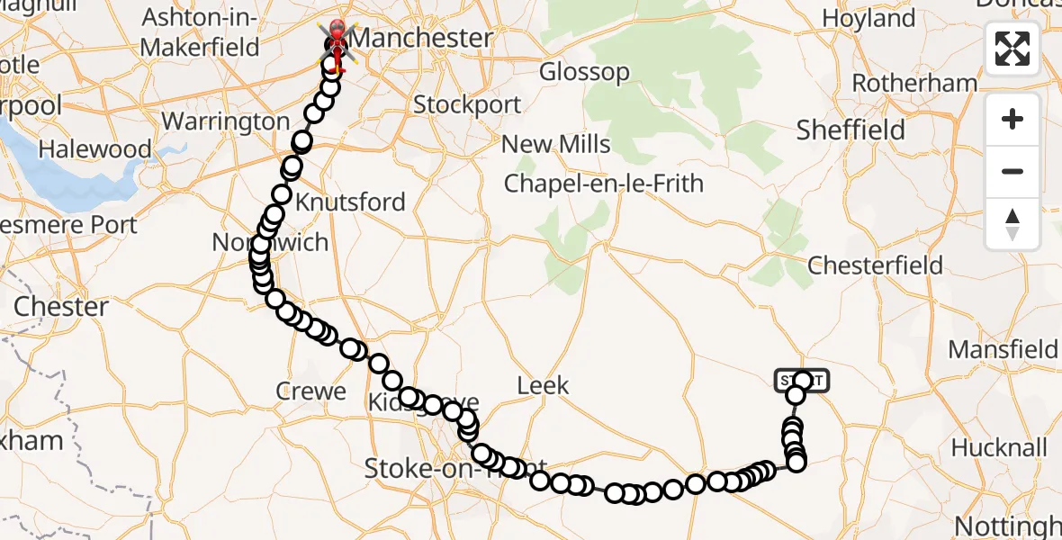 Routekaart van de vlucht: Air Ambulance Helicopter to Irlam, Trident Road