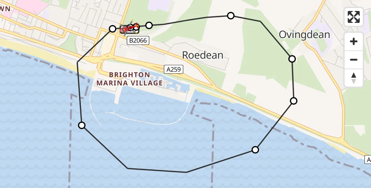 Flight route map: Air Ambulance Helicopter to Brighton, Wilson Avenue