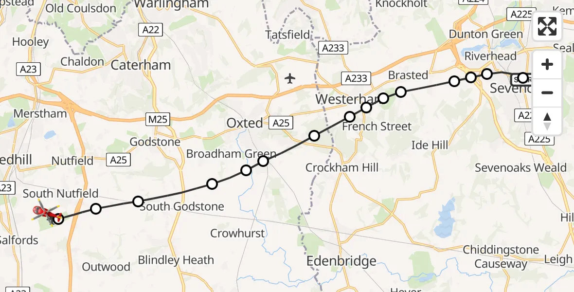 Routekaart van de vlucht: Air Ambulance Helicopter to Redhill Aerodrome, Redhill Aerodrome
