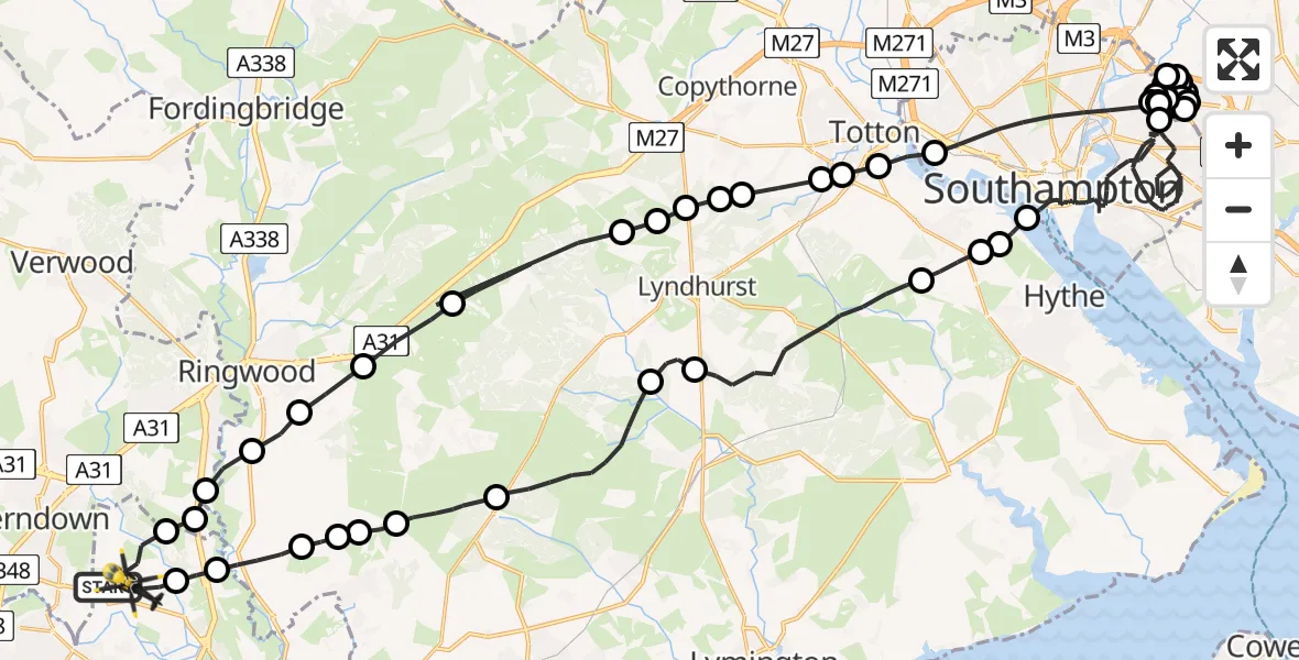Flight route map: Police Helicopter to Bournemouth Airport, Bournemouth Airport