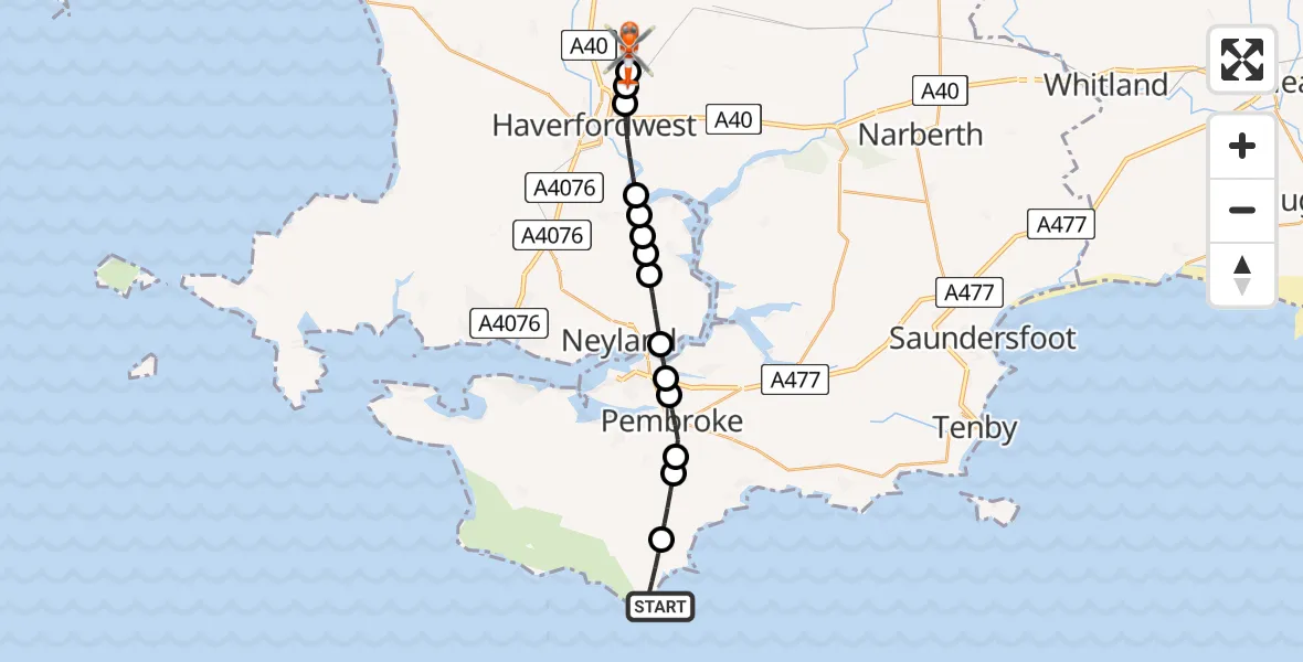 Flight route map: Coastguard Helicopter to Haverfordwest Airport, Haverfordwest Airport