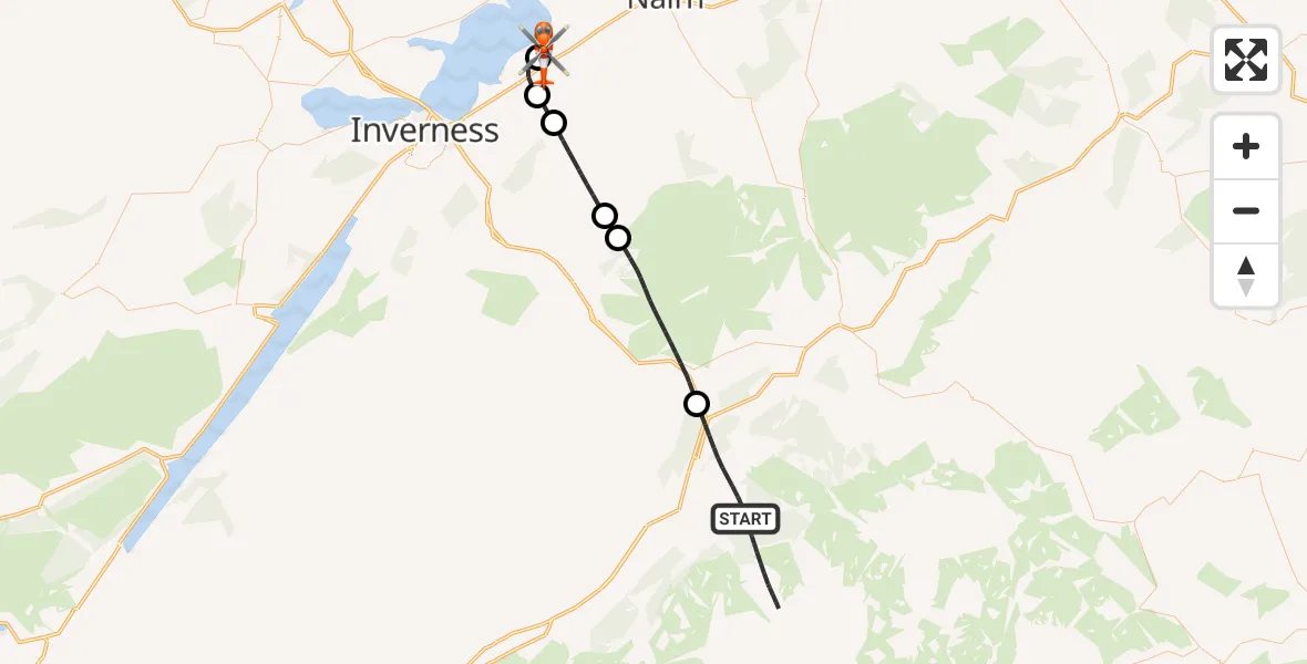 Flight route map: Coastguard Helicopter to Inverness Airport, Inverness Airport
