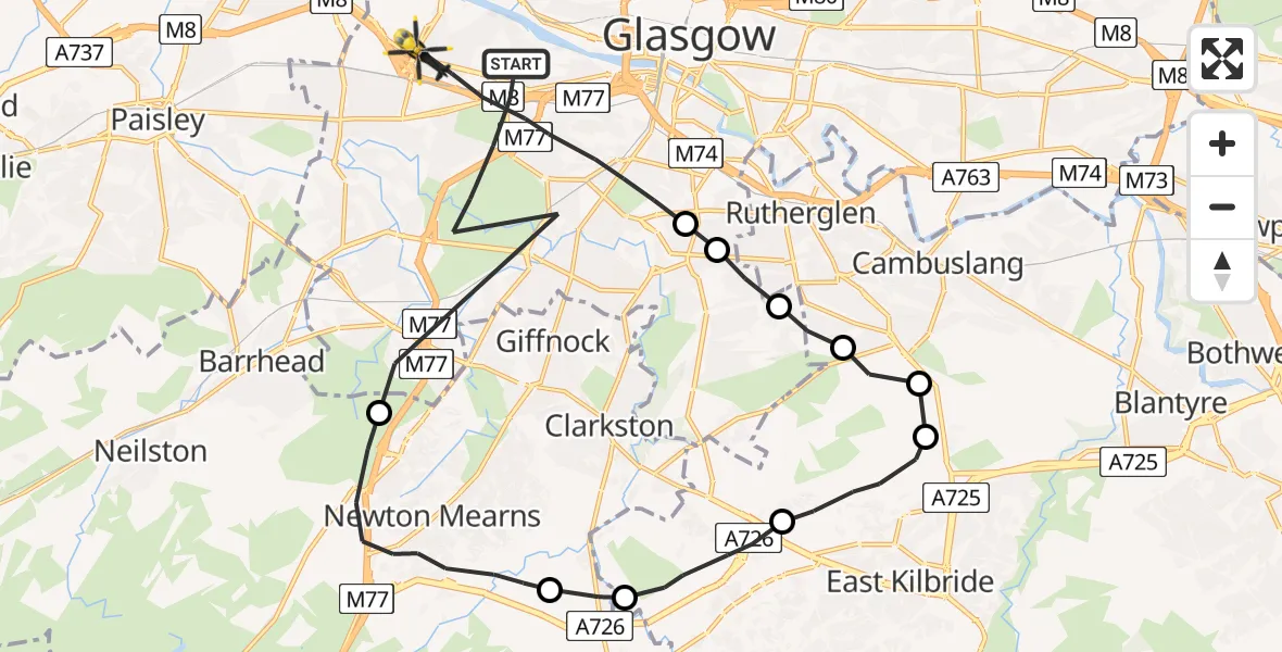 Flight route map: Police Helicopter to Glasgow, Elder Grove Avenue