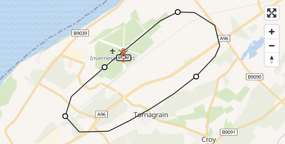 Flight route map: Coastguard Helicopter to Inverness Airport, Inverness Airport