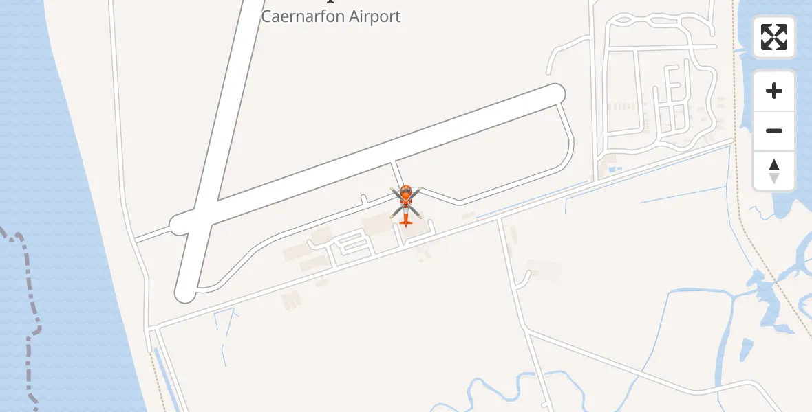 Flight path map showing Coastguard Helicopter route from Caernarfon Airport to Caernarfon Airport