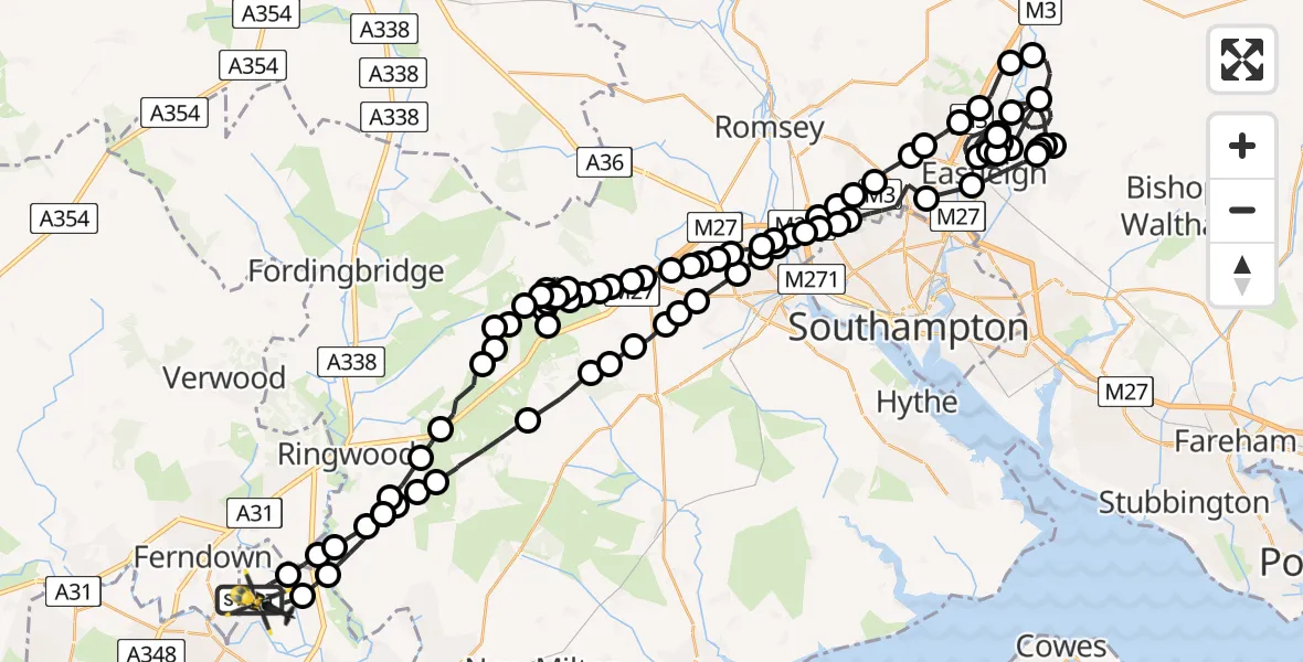 Flight route map: Police Helicopter to Bournemouth Airport, Bournemouth Airport