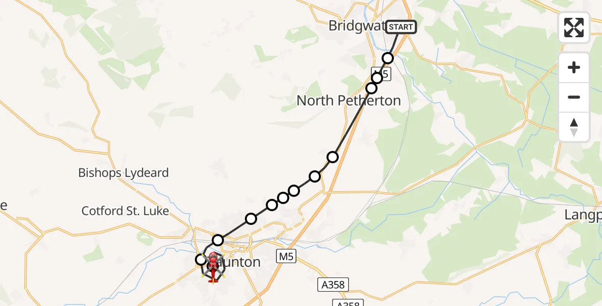 Flight route map: Air Ambulance Helicopter to Musgrove Hospital, Musgrove Hospital