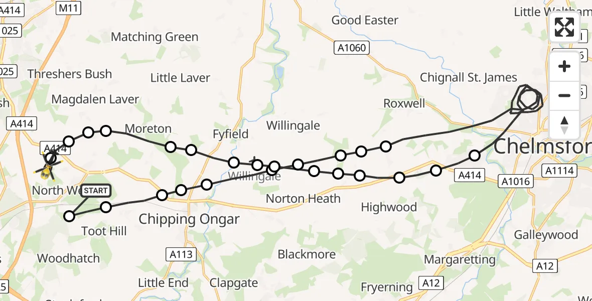 Routekaart van de vlucht: Police Helicopter to North Weald Airfield, North Weald Airfield