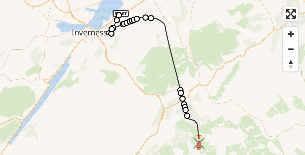 Routekaart van de vlucht: Coastguard Helicopter to Tulloch, Inverness Airport