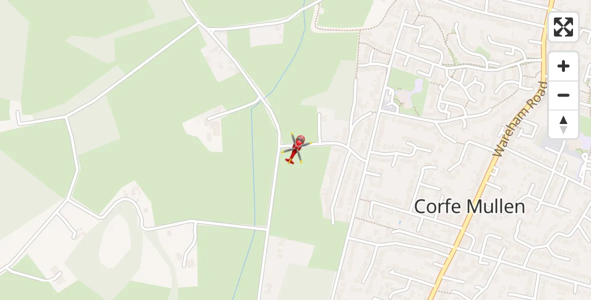 Flight route map: Air Ambulance Helicopter to Corfe Mullen, Chapel Lane