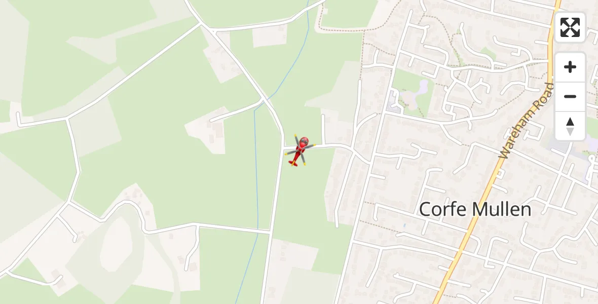 Flight route map: Air Ambulance Helicopter to Corfe Mullen, Chapel Lane