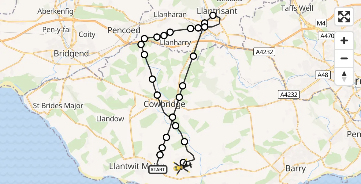 Flight route map: Police Helicopter to MOD St Athan, MOD St Athan