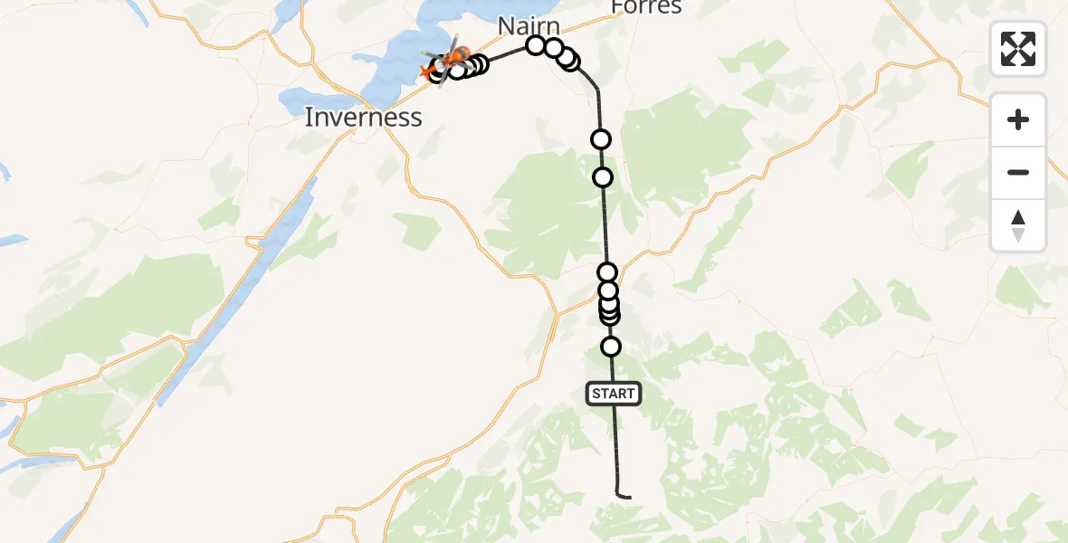 Flight route map: Coastguard Helicopter to Inverness Airport, Inverness Airport