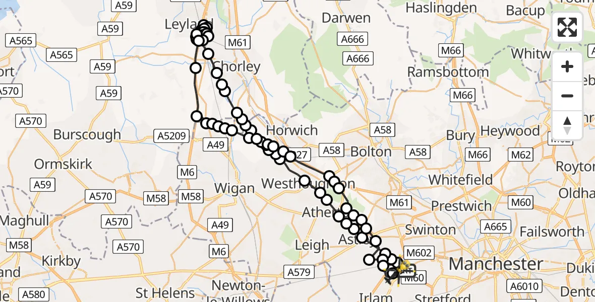 Flight route map: Police Helicopter to Manchester Barton Aerodrome, Manchester Barton Aerodrome