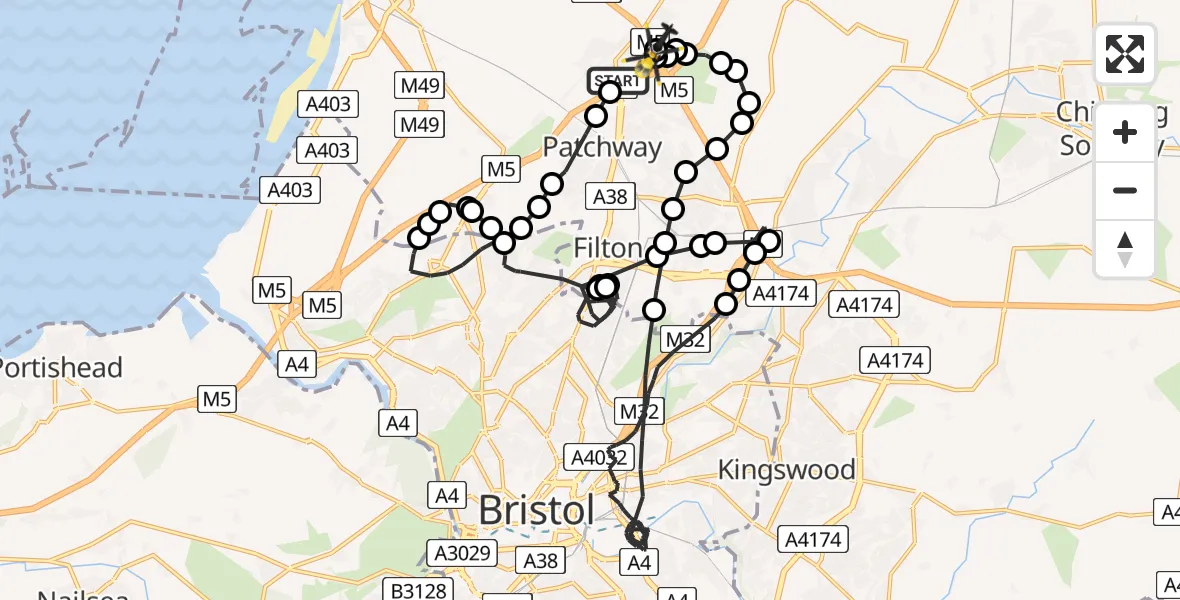 Flight route map: Police Helicopter to Hortham, M4