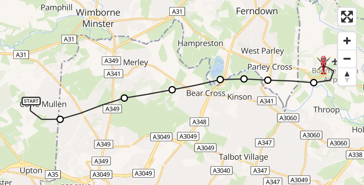 Routekaart van de vlucht: Air Ambulance Helicopter to Bournemouth Airport, Bournemouth Airport