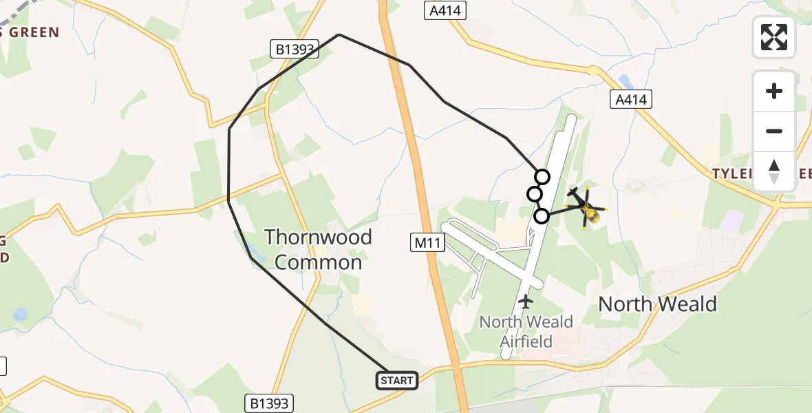 Flight route map: Police Helicopter to North Weald Bassett, Merlin Way