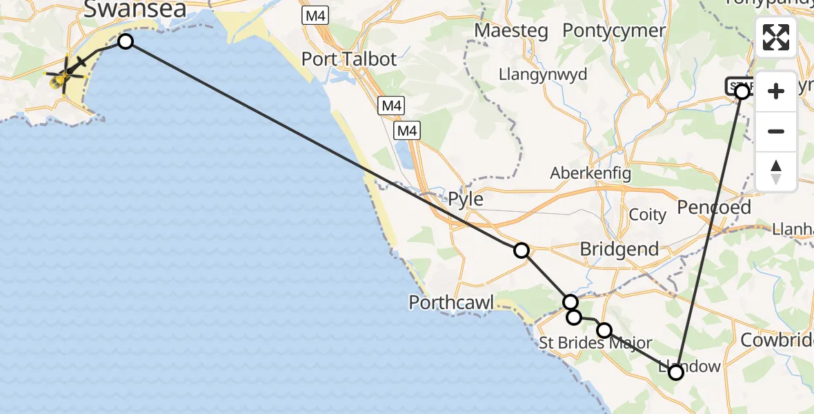 Routekaart van de vlucht: Police Helicopter to Swansea, Mumbles Road