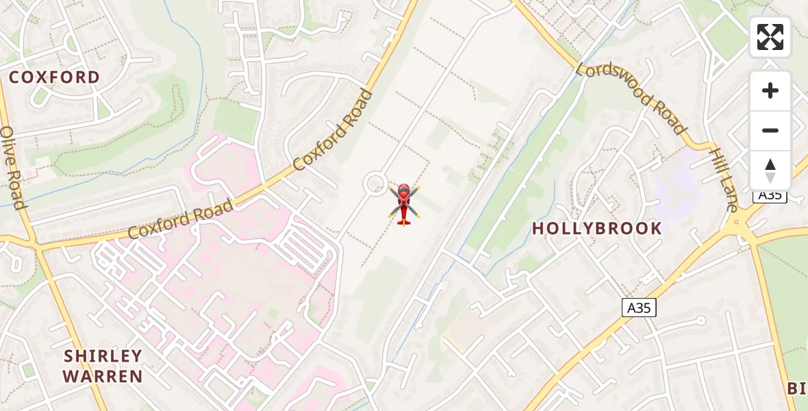 Routekaart van de vlucht: Air Ambulance Helicopter to University Hospital Southampton, Seymour Road