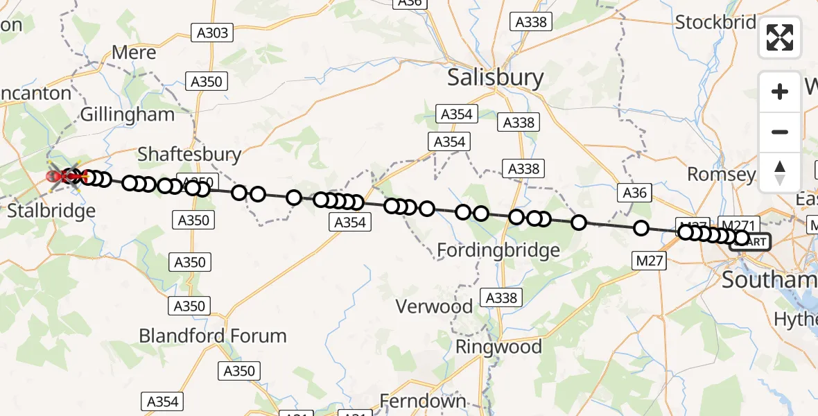 Flight route map: Air Ambulance Helicopter to Henstridge Airfield, Henstridge Airfield