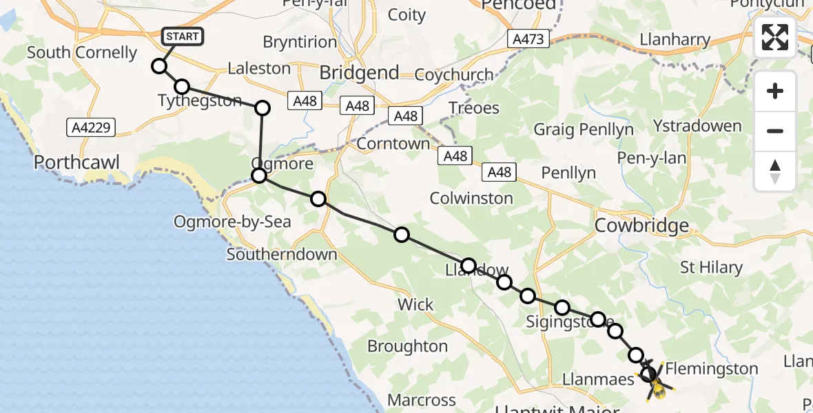 Flight route map: Police Helicopter to St Athan, St. Athan Road