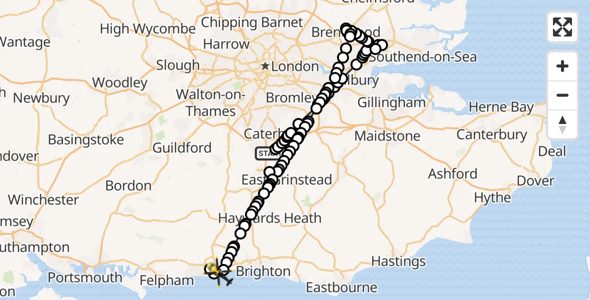 Flight route map: Police Helicopter to Worthing, Worthing