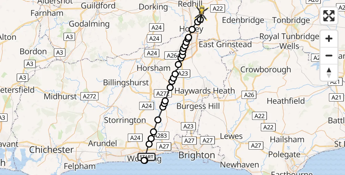 Flight route map: Police Helicopter to South Nutfield, Coopers Hill Road