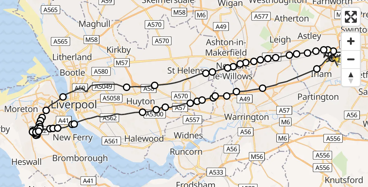 Flight route map: Police Helicopter to Manchester Barton Aerodrome, Manchester Barton Aerodrome