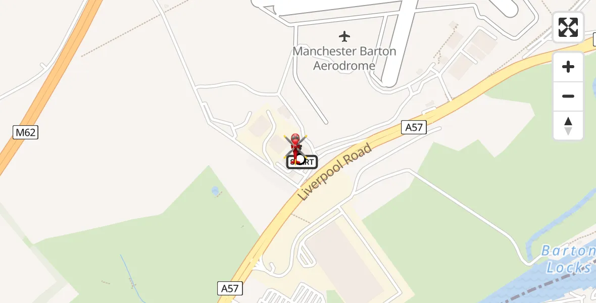 Flight route map: Air Ambulance Helicopter to Irlam, Trident Road