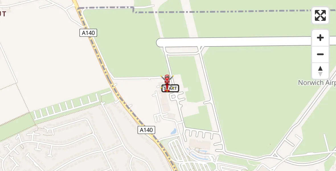 Flight route map: Air Ambulance Helicopter to Norwich Airport, Norwich Airport