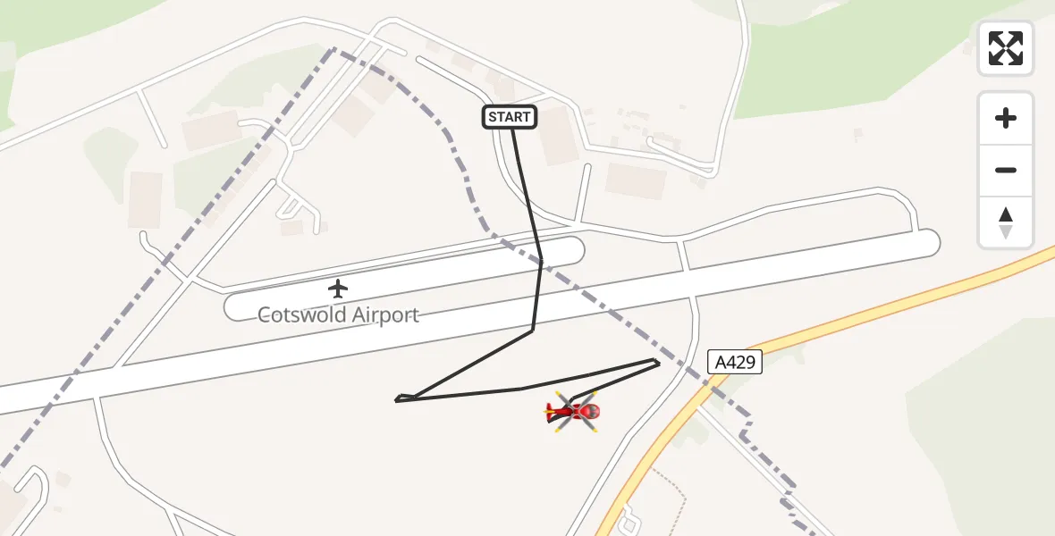 Flight route map: Air Ambulance Helicopter to Cotswold Airport, Cotswold Airport