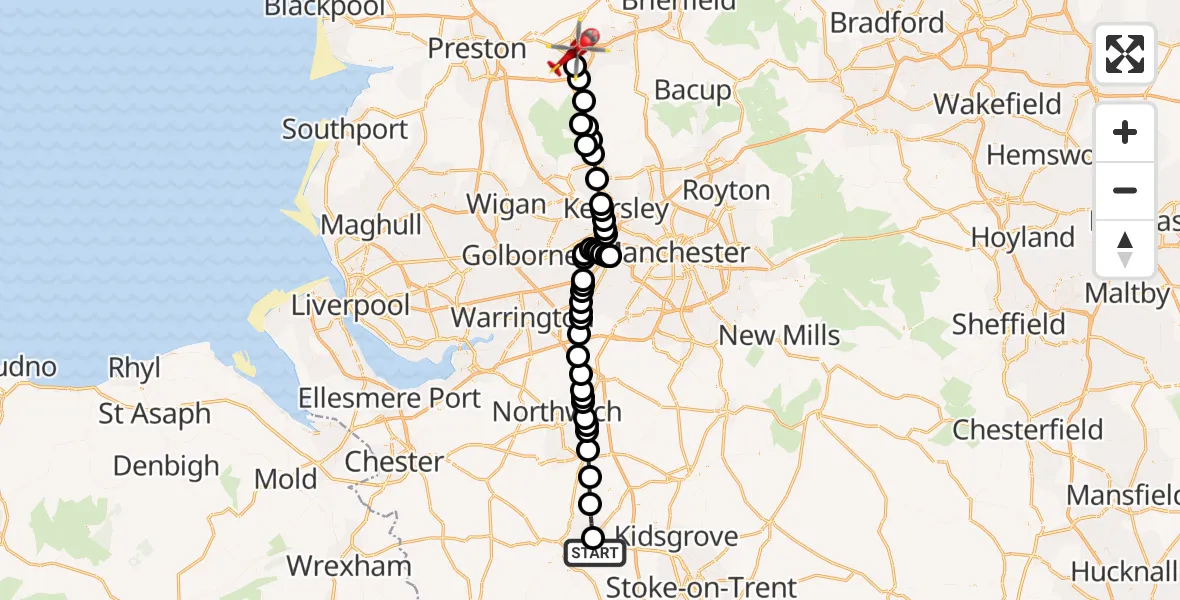 Routekaart van de vlucht: Air Ambulance Helicopter to Blackburn, Lark Hill