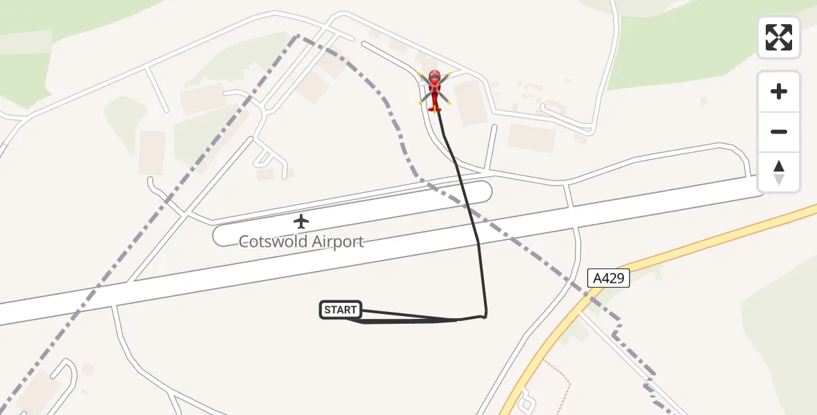Flight route map: Air Ambulance Helicopter to Cotswold Airport, Cotswold Airport